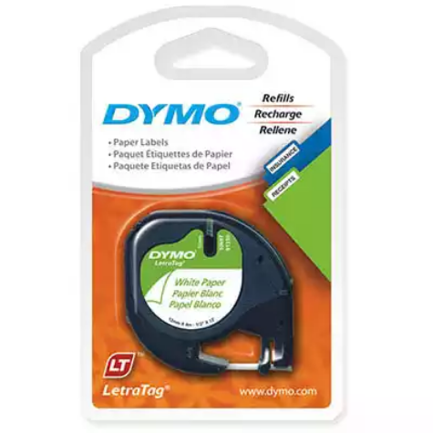 Picture of DYMO 92630 LETRATAG LABELLING TAPE PAPER 12MM X 4M BLACK ON PEARL WHITE PACK 2