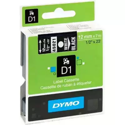 Picture of DYMO 45021 D1 LABELLING TAPE 12MM X 7M WHITE ON BLACK