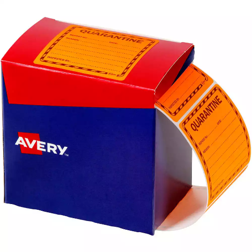 Picture of AVERY 932621 MESSAGE LABEL QUARANTINE 75 X 74.2MM FLUORO ORANGE PACK 1000