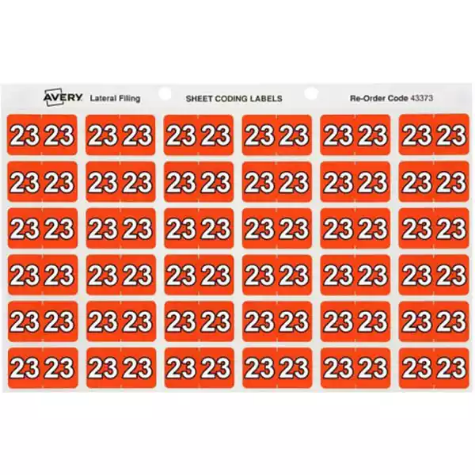 Picture of AVERY 43373 LATERAL FILE LABEL SIDE TAB YEAR CODE 23 25 X 38MM ORANGE PACK 180