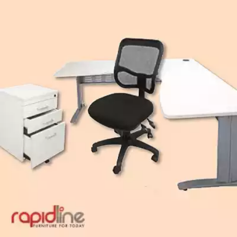 Picture of RAPID SPAN DESKING PACKAGE: CORNER WORKSTATION + MOBILE PEDESTAL + MESH CHAIR