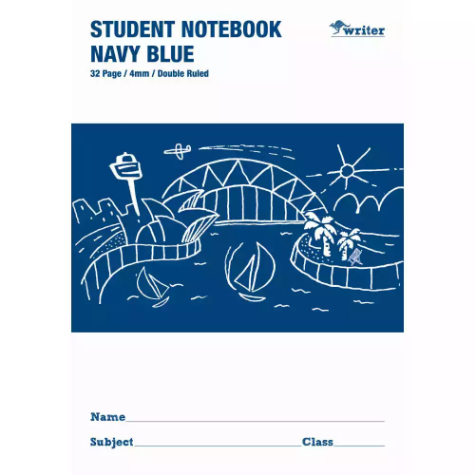 Picture of WRITER STUDENT NOTEBOOK 4MM DOUBLE RULED/GUIDE 32 PAGE 250 X 175MM NAVY BLUE