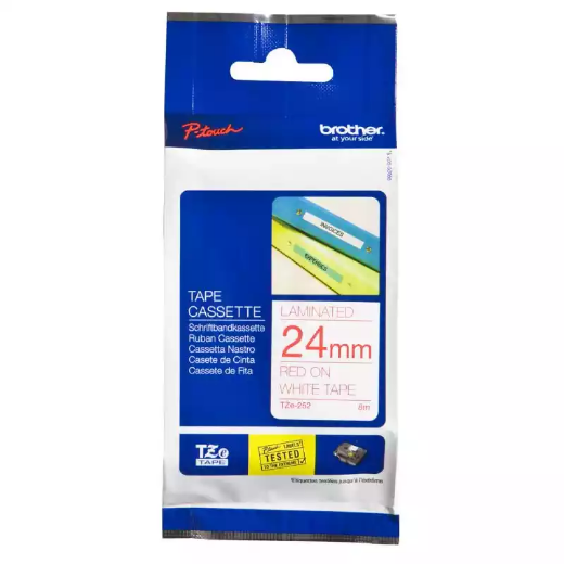 Picture of BROTHER TZE-252 LAMINATED LABELLING TAPE 24MM RED ON WHITE