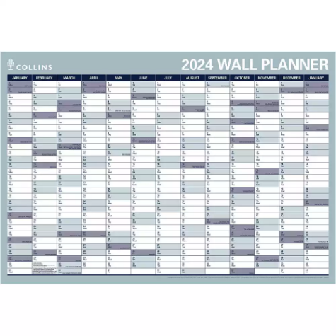 Picture of COLLINS YEAR PLANNER WP900D LAMINATED ROLL UP 686 X 990MM