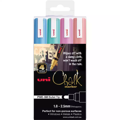 Picture of UNI-BALL CHALK MARKER BULLET TIP 2.5MM ASSORTED METALLIC PACK 4