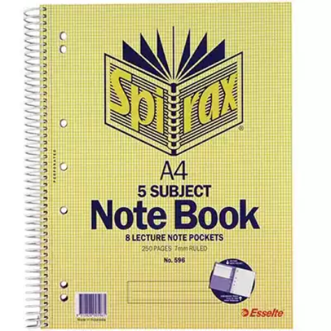 Picture of SPIRAX 596 5-SUBJECT NOTEBOOK 7MM RULED SPIRAL BOUND 250 PAGE A4