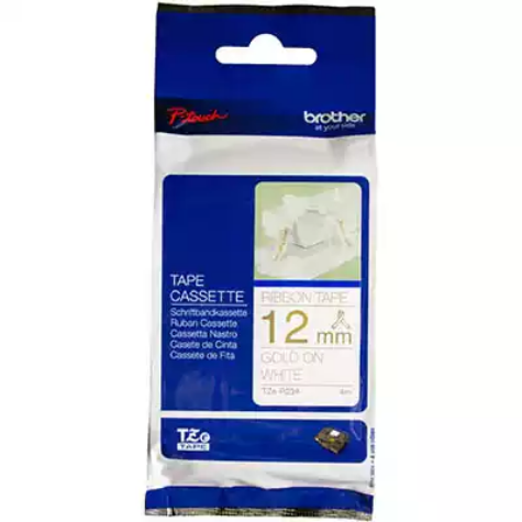 Picture of BROTHER TZE-R234 RIBBON TAPE 12MM GOLD ON WHITE