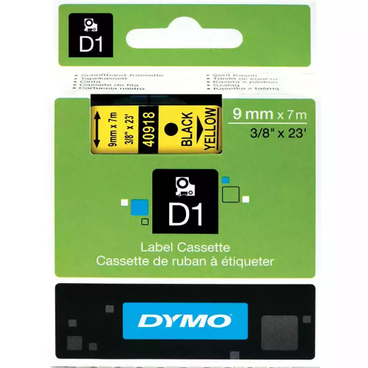 Picture of DYMO 40918 D1 LABELLING TAPE 9MM X 7M BLACK ON YELLOW