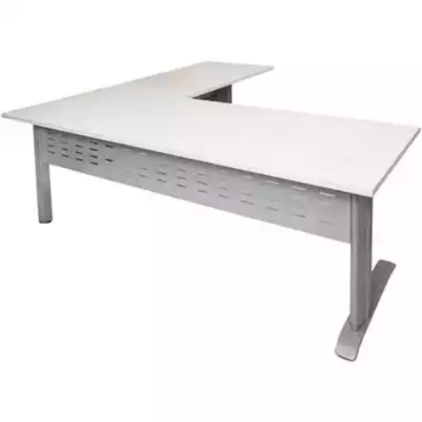 Picture of RAPID SPAN DESK AND RETURN WITH METAL MODESTY PANEL 1800 X 700MM / 1100 X 600MM WHITE/SILVER