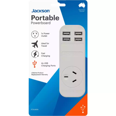 Picture of JACKSON POWERBOARD SINGLE OUTLET 4 USB OUTLETS 900MM WHITE