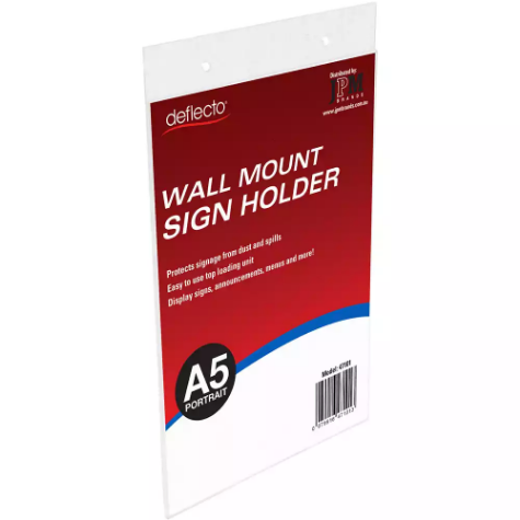 Picture of DEFLECTO SIGN HOLDER WALL MOUNT PORTRAIT A5 CLEAR