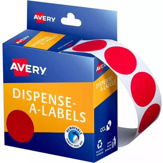 Picture of AVERY 937243 ROUND LABEL DISPENSER 24MM RED BOX 500