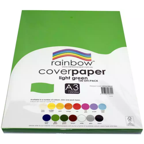 Picture of RAINBOW COVER PAPER 125GSM A3 LIGHT GREEN PACK 100