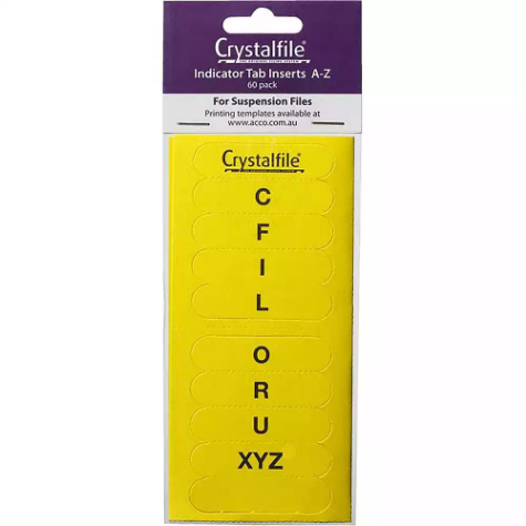 Picture of CRYSTALFILE INDICATOR TAB INSERTS A-Z YELLOW PACK 60