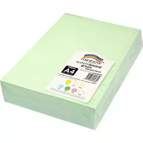 Picture of RAINBOW SYSTEM BOARD 200GSM A4 GREEN PACK 200