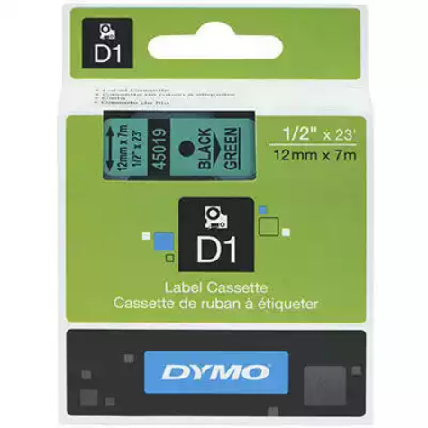 Picture of DYMO 45019 D1 LABELLING TAPE 12MM X 7M BLACK ON GREEN