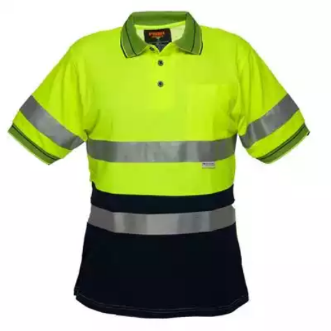 Picture of PORTWEST MP510 HI-VIS POLO SHIRT MICRO MESH SHORT SLEEVE TAPE 2-TONE YELLOW NAVY LARGE