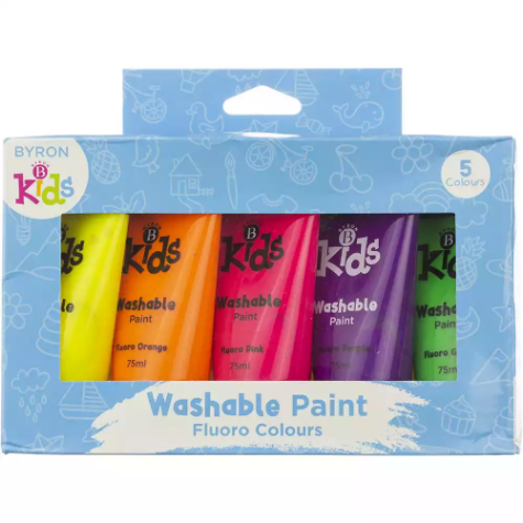 Picture of JASART BYRON KIDS WASHABLE PAINT 75ML FLUORO ASSORTED PACK 5