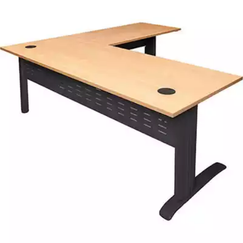 Picture of RAPID SPAN DESK AND RETURN WITH METAL MODESTY PANEL 1800 X 700MM / 1100 X 600MM BEECH/BLACK