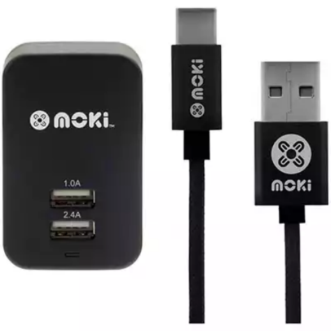 Picture of MOKI WALL CHARGER AND SYNCHARGE BRAIDED CABLE USB-A TO USB-C 150MM BLACK