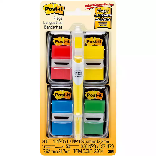 Picture of POST-IT 680-RYBGVA FLAGS BRIGHT ASSORTED VALUE PACK 250 - BONUS FLAG PEN