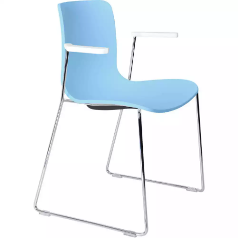 Picture of DAL ACTI CHAIR SLED BASE ARMS WHITE ARM-PADS AND CHROME FRAME PALE BLUE POLYPROP SHELL