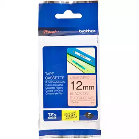 Picture of BROTHER TZE-B31 LAMINATED LABELLING TAPE 12MM BLACK ON FLUORO ORANGE