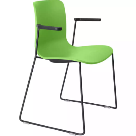 Picture of DAL ACTI CHAIR SLED BASE ARMS BLACK ARM-PADS AND BLACK POWDERCOAT FRAME GREEN POLYPROP SHELL