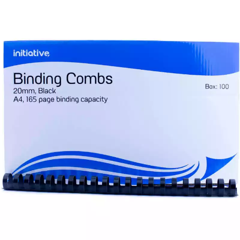 Picture of INITIATIVE PLASTIC BINDING COMB ROUND 21 LOOP 20MM A4 BLACK BOX 100