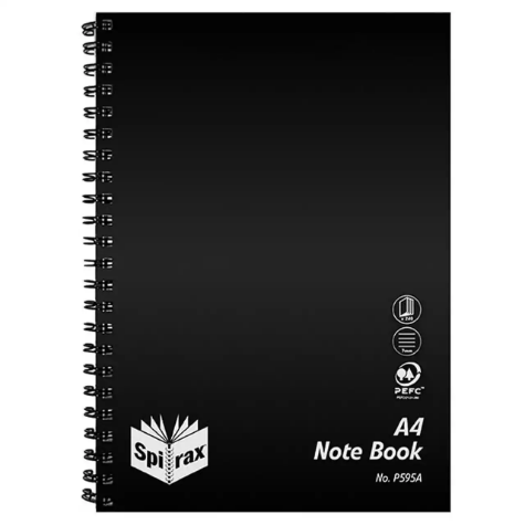 Picture of SPIRAX P595A NOTEBOOK PP COVER 7MM RULED SIDE OPEN A4 240 PAGE BLACK