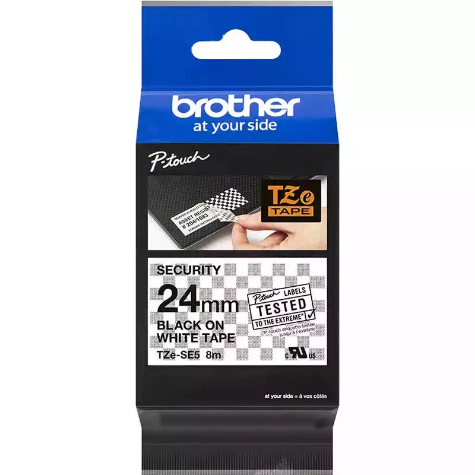 Picture of BROTHER TZE-SE5 SECURITY LABELLING TAPE 24MM BLACK ON WHITE