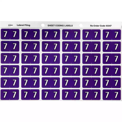 Picture of AVERY 43347 LATERAL FILE LABEL SIDE TAB YEAR CODE 7 25 X 38MM PURPLE PACK 180