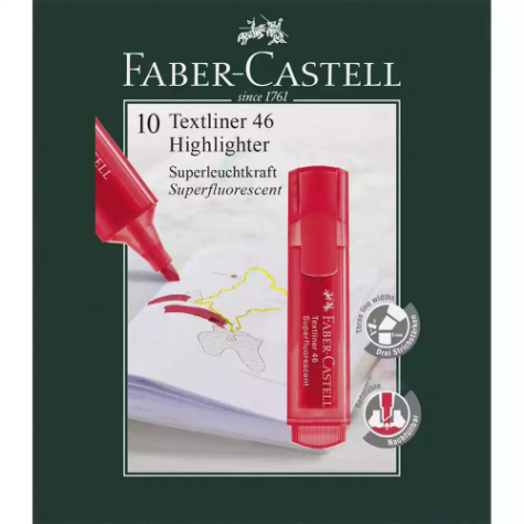 Picture of FABER-CASTELL TEXTLINER ICE HIGHLIGHTER CHISEL RED BOX 10