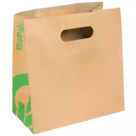 Picture of BIOPAK KRAFT PAPER BAGS DIE-CUT HANDLE SMALL 270 X 280 X 145MM CARTON 250