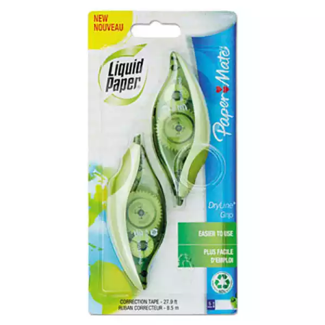 Picture of PAPERMATE LIQUID PAPER DRYLINE GRIP RECYCLED CORRECTION TAPE PACK 2