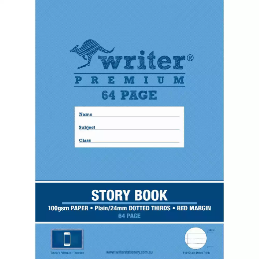 Picture of WRITER PREMIUM STORY BOOK 24MM PLAIN/DOTTED THIRDS 24MM 100GSM 64 PAGE 330 X 240MM TELEPHONE