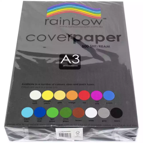 Picture of RAINBOW COVER PAPER 125GSM A3 BLACK PACK 500