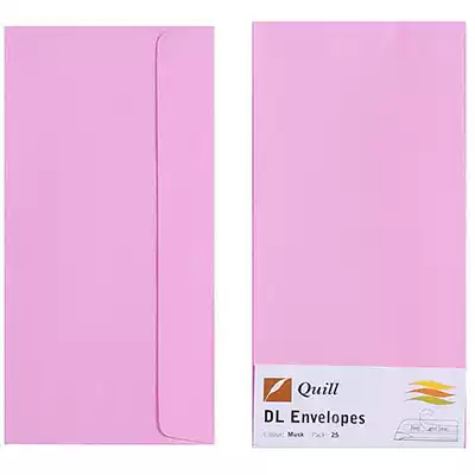 Picture of QUILL DL COLOURED ENVELOPES PLAINFACE STRIP SEAL 80GSM 110 X 220MM MUSK PACK 25