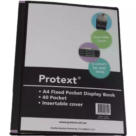 Picture of PROTEXT DISPLAY BOOK NON-REFILLABLE INSERT COVER 40 POCKET A4 BLACK