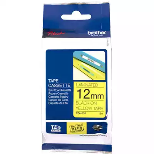 Picture of BROTHER TZE-631 LAMINATED LABELLING TAPE 12MM BLACK ON YELLOW