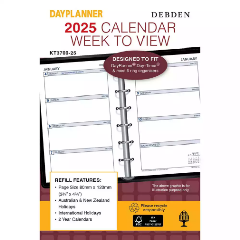 Picture of DEBDEN DAYPLANNER KT3700 PERSONAL EDITION POCKET REFILL WEEK TO VIEW 120 X 80MM