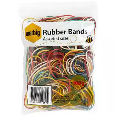 Picture of MARBIG RUBBER BANDS ASSORTED SIZE AND COLOUR 100G