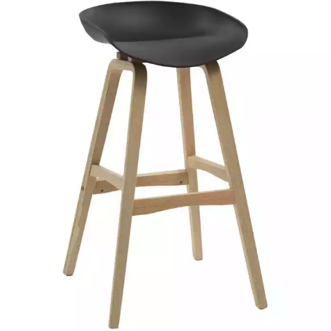 Picture of RAPIDLINE VIRGO BARSTOOL OAK COLOURED TIMBER FRAME WITH POLYPROPYLENE SHELL SEAT BLACK