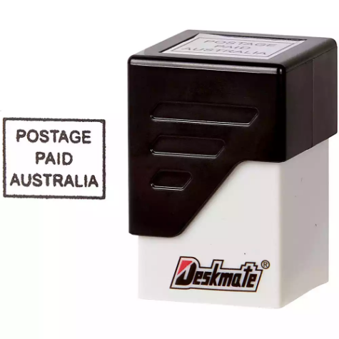 Picture of DESKMATE PRE-INKED MESSAGE STAMP POSTAGE PAID BLACK