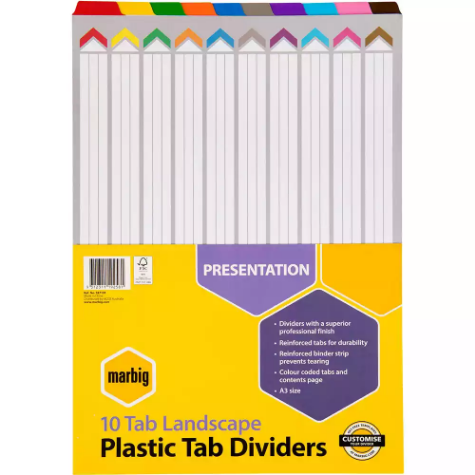 Picture of MARBIG DIVIDER LANDSCAPE MANILLA 10-TAB A3 ASSORTED