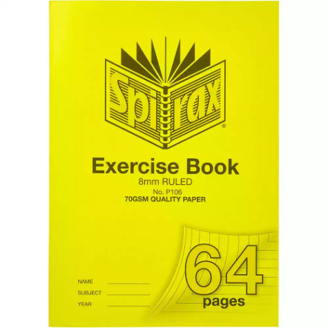 Picture of SPIRAX P106 EXERCISE BOOK 8MM RULED 70GSM 64 PAGE A4