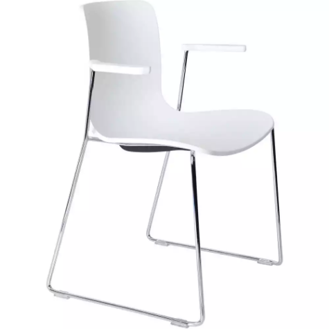 Picture of DAL ACTI CHAIR SLED BASE ARMS WHITE ARM-PADS AND CHROME FRAME WHITE POLYPROP SHELL