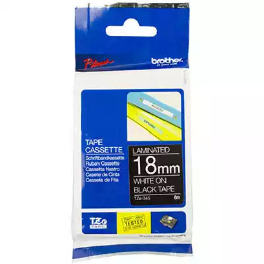 Picture of BROTHER TZE-345 LAMINATED LABELLING TAPE 18MM WHITE ON BLACK