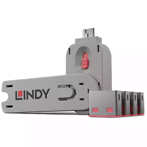 Picture of LINDY 40450 USB PORT BLOCKER WITH KEY PACK 4 PINK