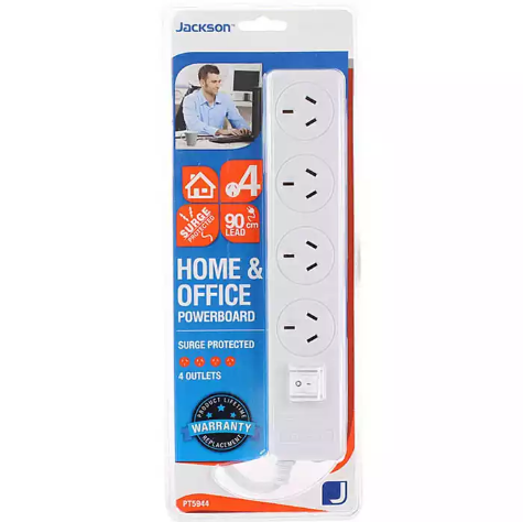 Picture of JACKSON POWERBOARD SURGE PROTECTED 4 OUTLET SWITCHED 900MM WHITE